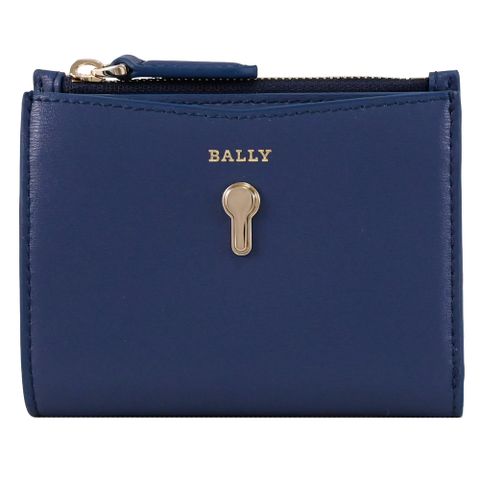 BALLY 6310224 CASSY 燙印LOGO牛皮對開零錢短夾.深淵藍