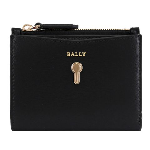 BALLY 6310225 CASSY 燙印LOGO牛皮對開零錢短夾.黑