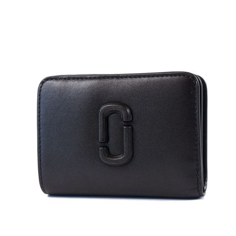 MARC JACOBS 專櫃款 雙J LOGO滑面牛皮拉鍊短夾-黑色