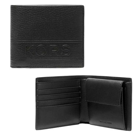 【Michael Kors】新款 MK立體 LOGO 附零錢袋男短夾-時尚黑
