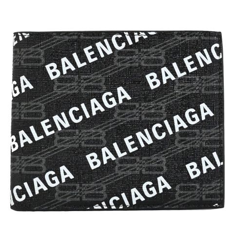 BALENCIAGA 巴黎世家 594549 滿版LOGO花紋對開8卡短夾.黑