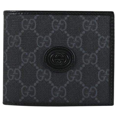 GUCCI 671652 Interlocking G 經典花紋對開八卡短夾.黑灰
