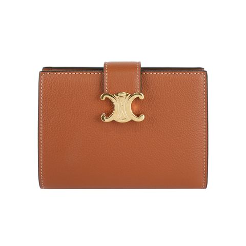 CELINE Nino 凱旋金釦牛皮二折中夾(棕褐色) 10M913GHH.04LU