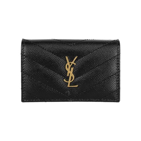 YSL Origami 金字粒紋牛皮雙釦迷你短夾(黑色) 668274 BOWA1 1000