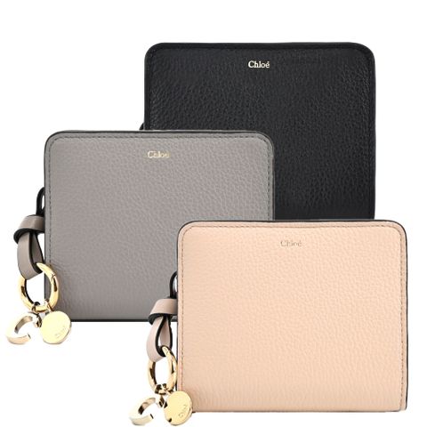 Chloe ALPHABET 燙金 LOGO 小牛皮拉鍊短夾(多色選)