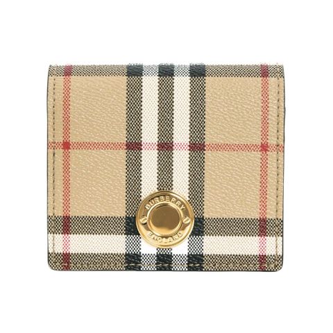 BURBERRY 格紋對釦式零錢包短夾(沙色)