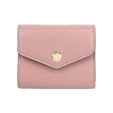 GUCCI GG Logo 牛皮壓紋釦式三折短夾(玫瑰粉) 772793 AAC1Q 5820