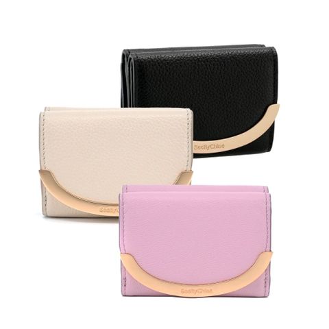 SEE BY CHLOE Lizzie 弧形標誌牛皮三折短夾(多色選)