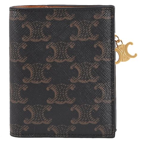 CELINE TRIOMPHE 經典印花吊飾標誌對開扣式短夾.深咖