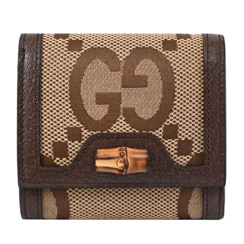 GUCCI 658635 Diana 竹節扣環緹花布扣式零錢短夾.駝/棕