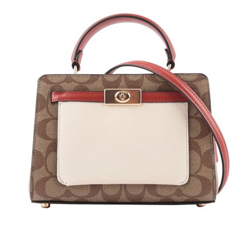 COACH Lane 拼色塗層帆布迷你二用包(卡其/白色/紅色) C8318 IMLOT