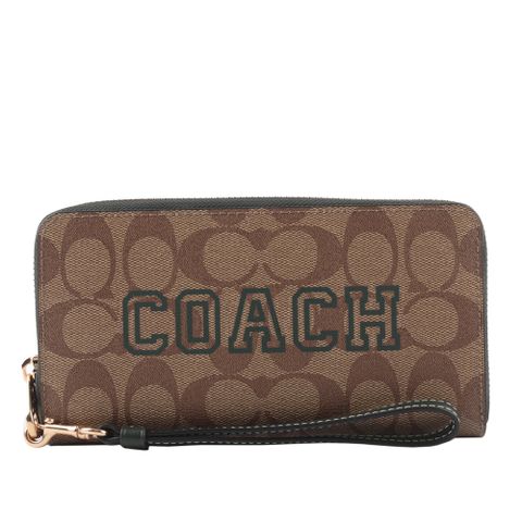 COACH Varsity 標誌塗層帆布附可拆提把長夾(卡其/亞馬遜綠) CB856 IMRQE