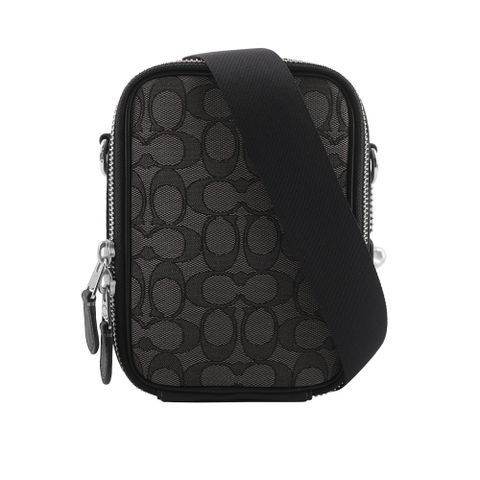 COACH Stanton CC Logo緹花布拼皮革斜背包(炭灰色) CH097 SVO1U
