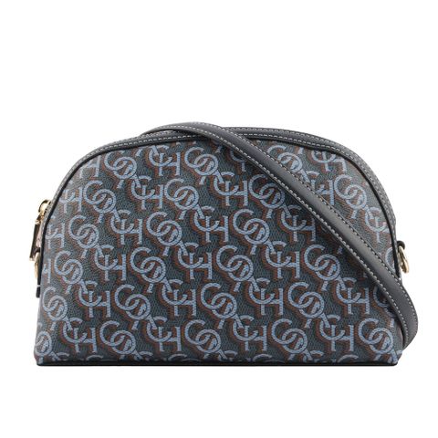 COACH Madi Monogram 塗層帆布拼皮革拉鍊貝殼包(海軍藍) CF343 IMNAV