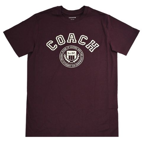 COACH 蔻馳 品牌馬車LOGO燙印棉質短T恤.酒紅