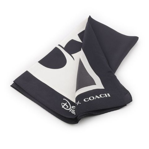 COACH Disney X Coach 米奇眨眼圖案絲質方巾(黑色/白色) CN997 BKWT