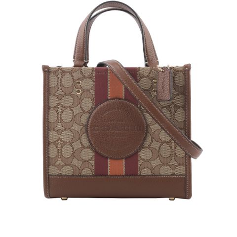 COACH Dempsey Tote 22 緹花拼皮革二用托特包(卡其/焦糖色) C8417 IMVGB