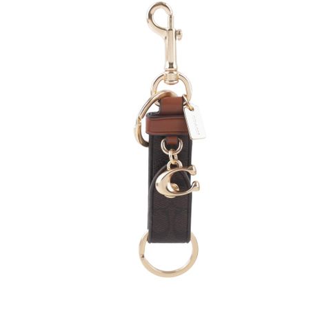 COACH 轉釦設計帆布及小牛皮吊飾/鑰匙圈(棕色/紅棕木色) CN401 IMW6S