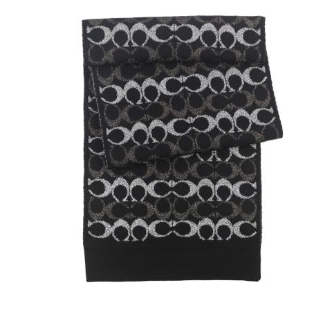 COACH 滿版CC Logo 羊毛及金屬纖維圍巾(黑色) CK719 BLK