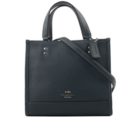 COACH Dempsey Tote 22 銀字荔枝皮革二用托特包(單寧藍)