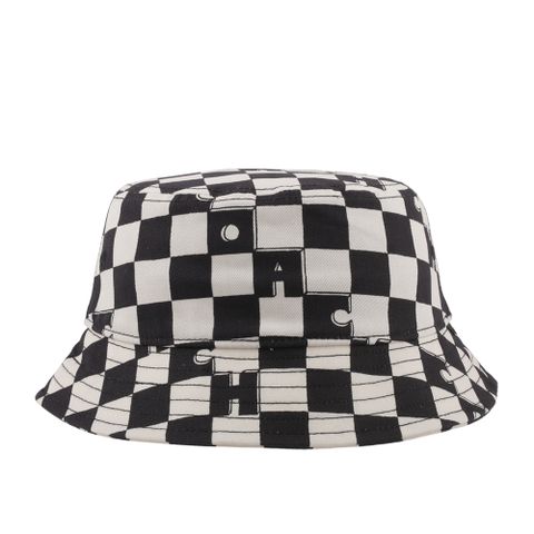 COACH 棋盤格圖案棉質漁夫帽 XS-S(奶油白/黑色)