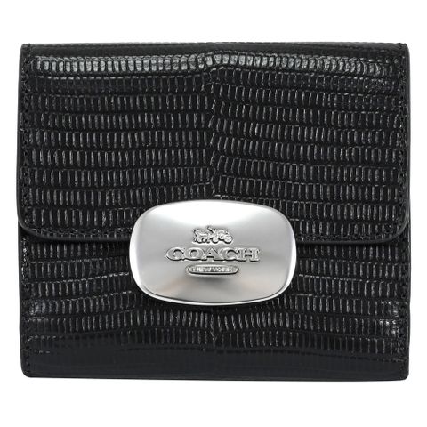COACH CR395 金屬LOGO蜥蜴壓紋對開零錢短夾.黑