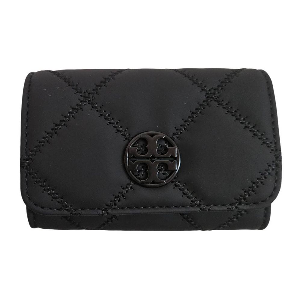 TORY BURCH TB Willa 菱格紋皮革翻蓋卡片零錢包 兩色可選 磨砂黑／金色logo 贈原廠禮袋