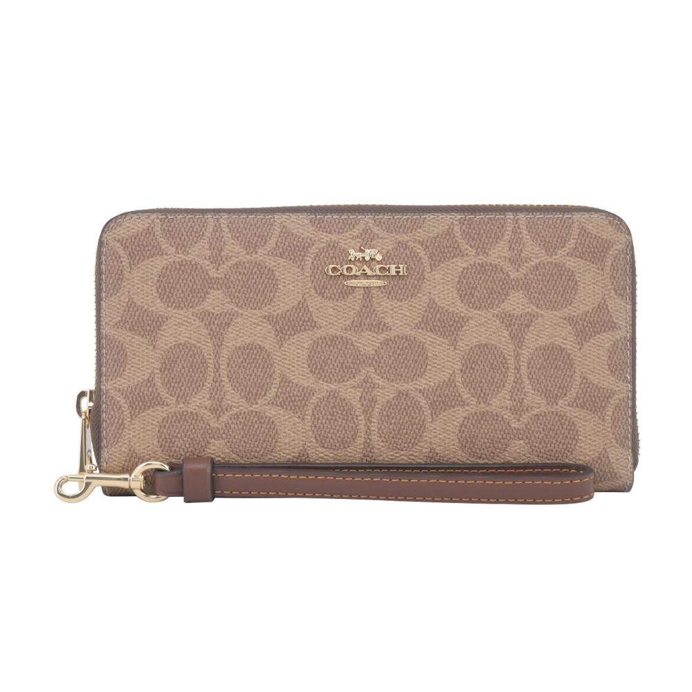 COACH 蔻馳 緹花logo拉鍊手掛式長夾(卡其)