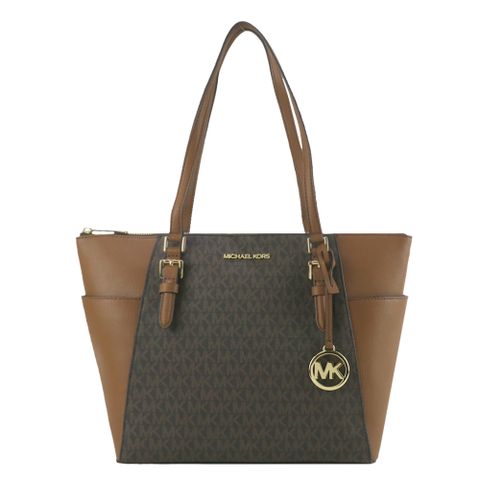 Michael Kors CHARLOTTE滿版雙側口袋托特包-大/咖