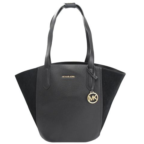 MICHAEL KORS PORTIA 絨面皮革拼接肩背托特包.黑