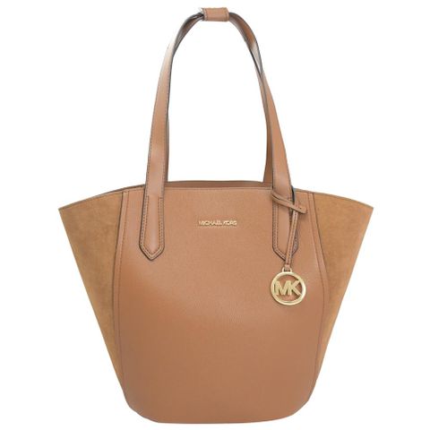 Michael Kors PORTIA 絨面皮革拼接肩背托特包.咖