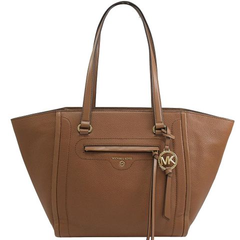 MICHAEL KORS CARINE 素面荔枝紋肩背托特包.咖