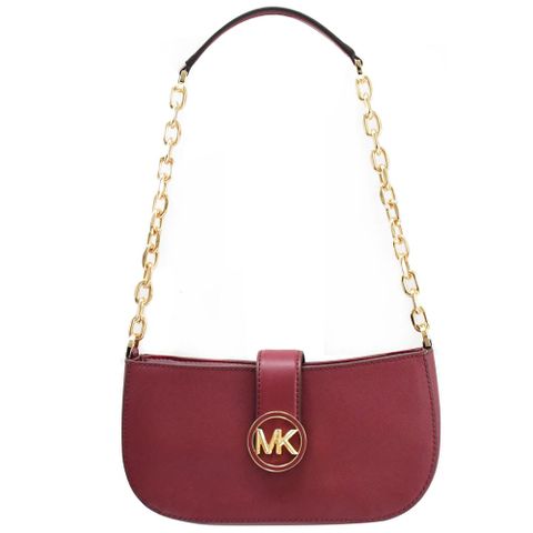 MICHAEL KORS CARMEN 金屬LOGO鍊條防刮肩背包.莓果紅