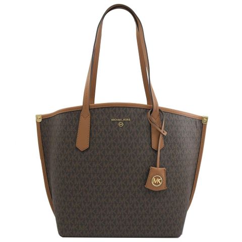 MICHAEL KORS JANE 浮雕LOGO印花肩背托特包.深咖