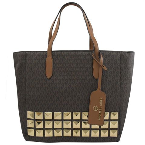 MICHAEL KORS SINCLAIR 大鉚釘造型肩背托特包.深咖