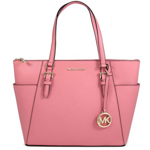 Michael Kors CHARLOTTE 金字LOGO茶花粉色防刮皮革托特肩背包