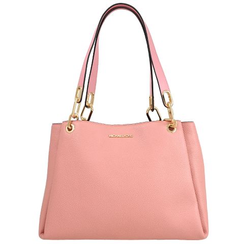 MICHAEL KORS TRISHA 浮雕LOGO皮革三層肩背包.玫瑰粉