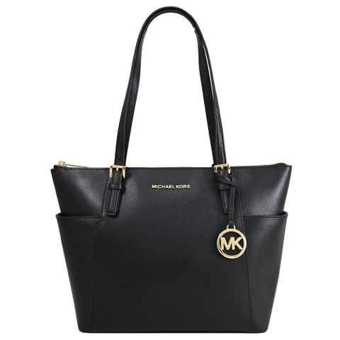 MICHAEL KORS JET SET ITEM 浮雕LOGO肩背托特包.黑金