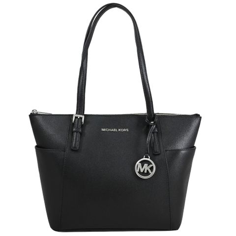 Michael Kors JET SET ITEM 浮雕LOGO肩背托特包.黑銀