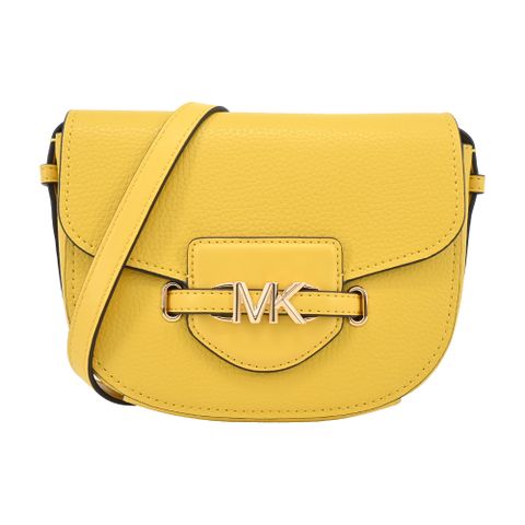 MICHAEL KORS REED 荔枝紋LOGO磁吸翻蓋斜背包-小/黃