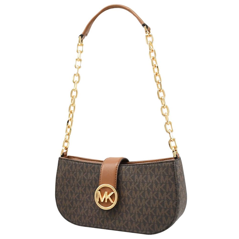 Michael Kors  CARMEN 印花LOGO鍊條防刮肩背包.咖/深咖