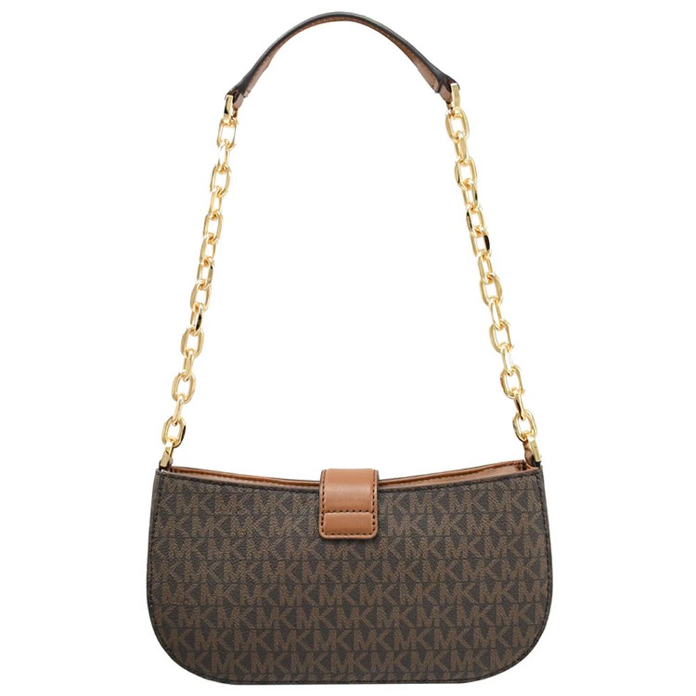Michael Kors  CARMEN 印花LOGO鍊條防刮肩背包.咖/深咖