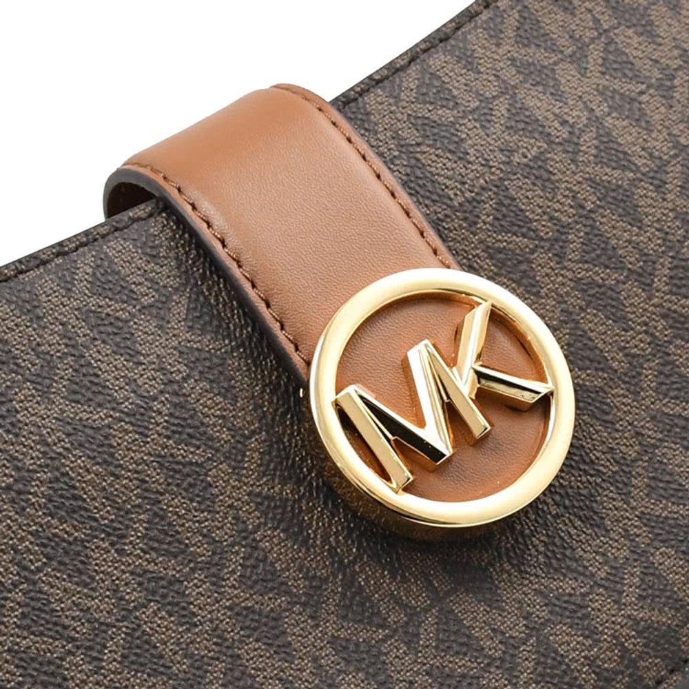 Michael Kors  CARMEN 印花LOGO鍊條防刮肩背包.咖/深咖