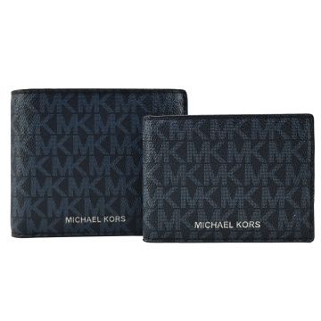 MICHAEL KORS 滿版防刮對開短夾(附證件夾)-海軍藍