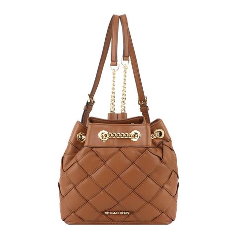 MICHAEL KORS MK REGINA編織菱格束口水桶後背包-棕