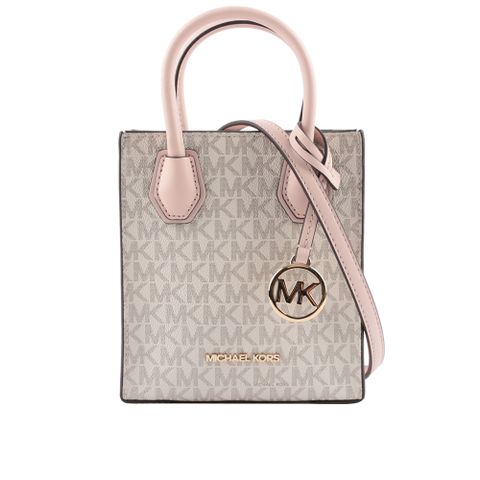 Michael Kors Mercer 塗層帆布手提/斜背二用迷你琴譜包(粉色) 35T1GM9C0I PWDBL