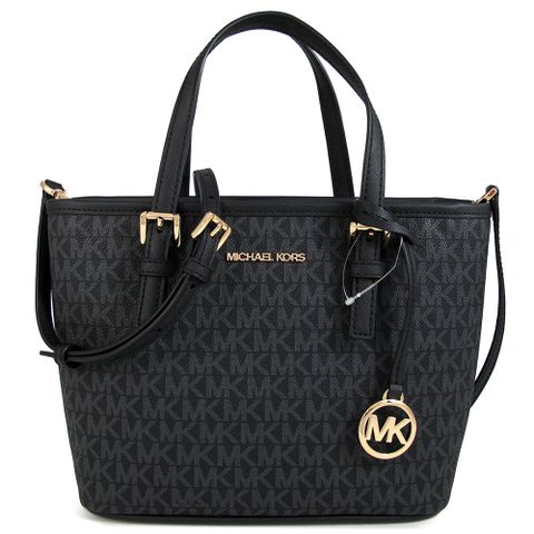 MICHAEL KORS JET SET TRAVEL 金字LOGO防刮滿版MK黑色兩用小托特