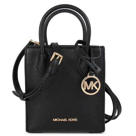 MICHAEL KORS MERCER 金字LOGO黑色荔枝紋皮革迷你琴譜兩用包