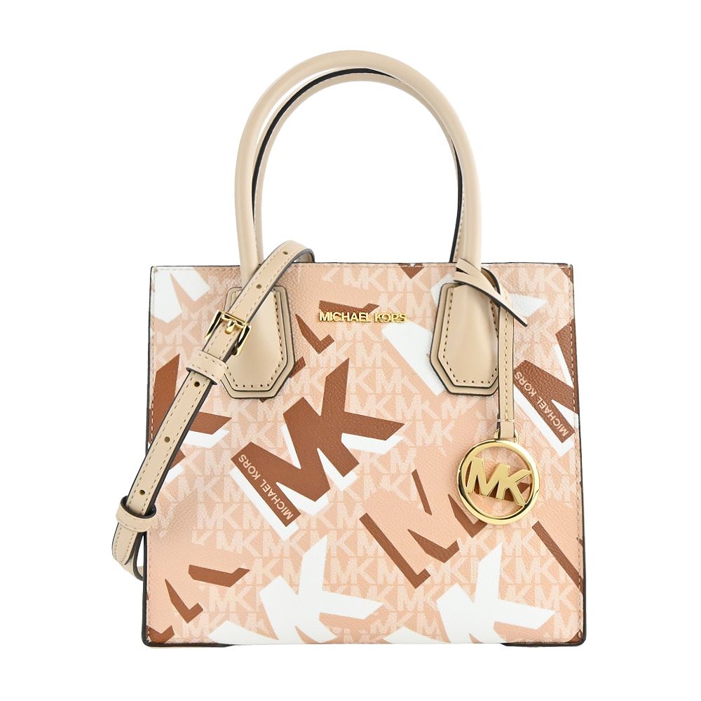 Michael Kors  MK滿版大LOGO三層兩用包-中/粉膚