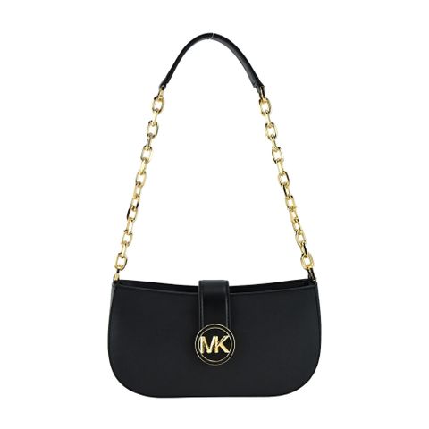 MICHAEL KORS MK金字LOGO釦式肩背包-小/黑